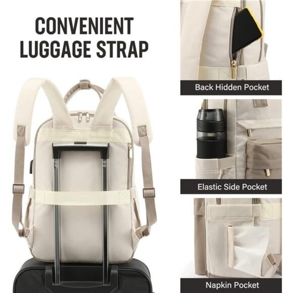 Women Laptop Backpack Laptop Bag with USB Port Waterproof, 15.6\